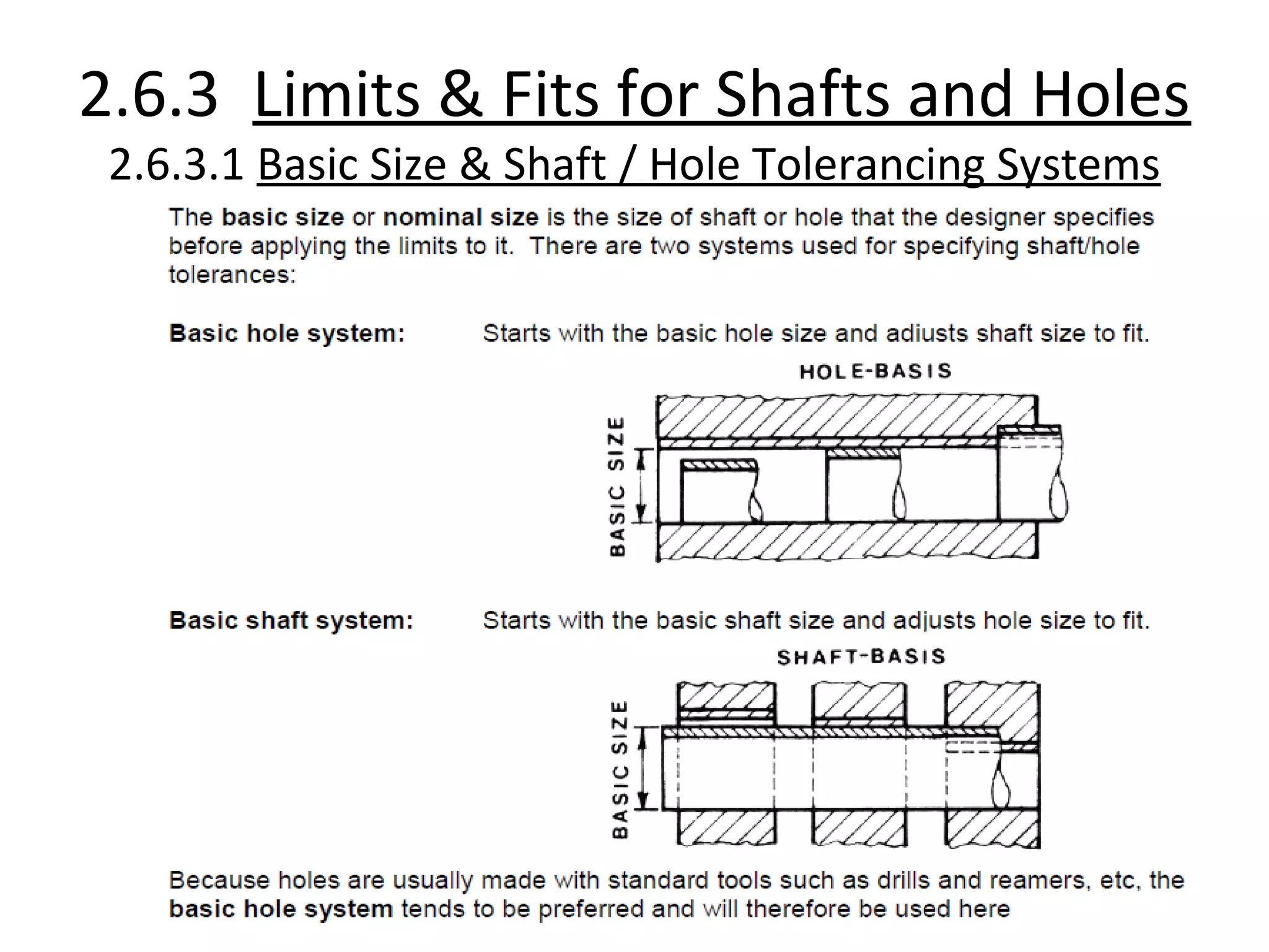 2.6.3 Limits & Fits for Shafts and Holes
2.6.3.1 Basic Size & Shaft / Hole Tolerancing Systems
 