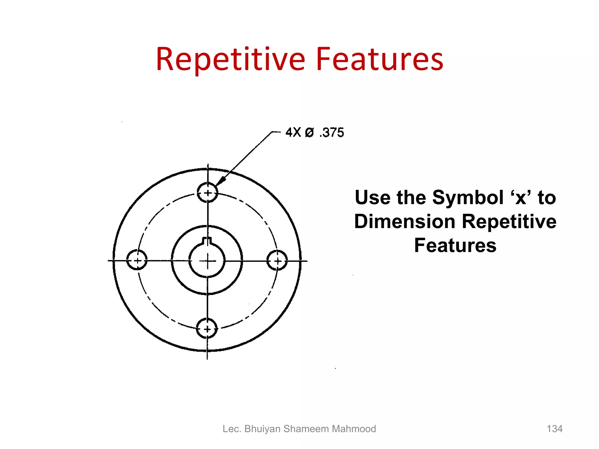 Repetitive Features Use the Symbol ‘x’ to Dimension Repetitive Features Lec. Bhuiyan Shameem Mahmood 