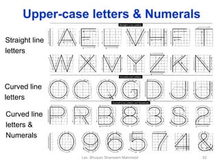 Suggested Strokes Sequence Straight line letters Curved line letters Curved line letters & Numerals Upper-case letters & Numerals Lec. Bhuiyan Shameem Mahmood 