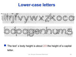 The text’ s body height is about  2/3  the height of a capital letter. Suggested Strokes Sequence Lower-case letters Lec. Bhuiyan Shameem Mahmood 