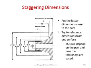 Staggering Dimensions <ul><li>Put the lesser dimensions closer to the part. </li></ul><ul><li>Try to reference dimensions ...