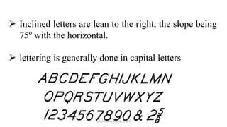  Inclined letters are lean to the right, the slope being
75º with the horizontal.
 lettering is generally done in capital letters
K.Srinivasulu Reddy, SNIST
 