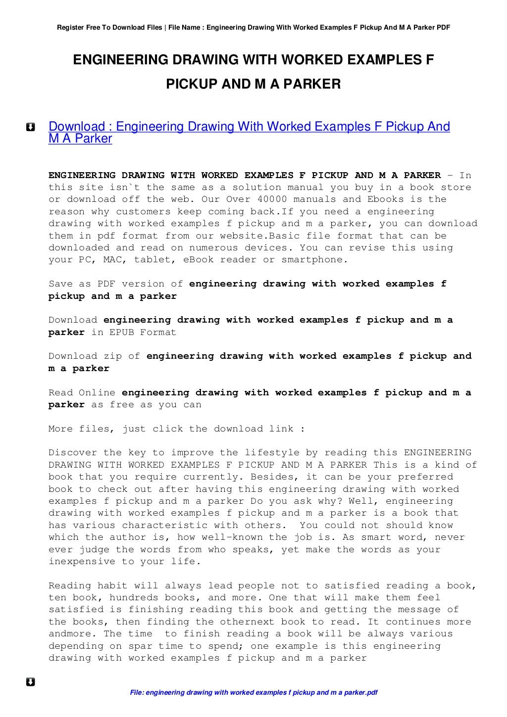 Engineering drawing with worked examples f pickup and m a parker