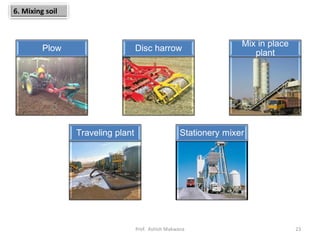 Plow Disc harrow
Mix in place
plant
Traveling plant Stationery mixer
6. Mixing soil
23Prof. Ashish Makwana
 