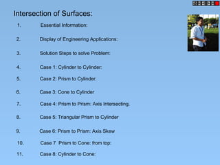 Intersection of Surfaces:
1. Essential Information:
2. Display of Engineering Applications:
3. Solution Steps to solve Problem:
4. Case 1: Cylinder to Cylinder:
5. Case 2: Prism to Cylinder:
6. Case 3: Cone to Cylinder
7. Case 4: Prism to Prism: Axis Intersecting.
8. Case 5: Triangular Prism to Cylinder
9. Case 6: Prism to Prism: Axis Skew
10. Case 7 Prism to Cone: from top:
11. Case 8: Cylinder to Cone:
 