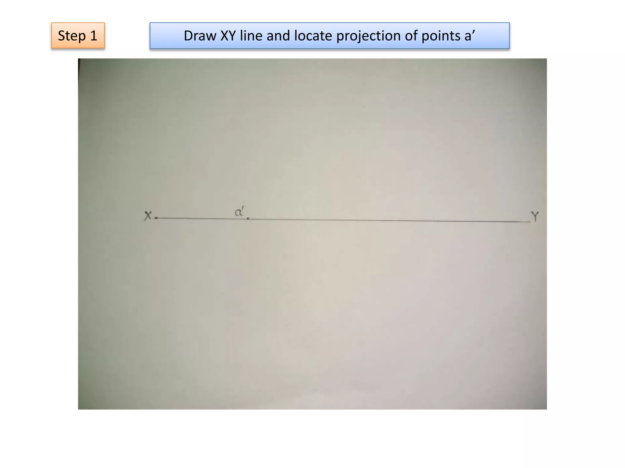 Draw XY line and locate projection of points a’Step 1
