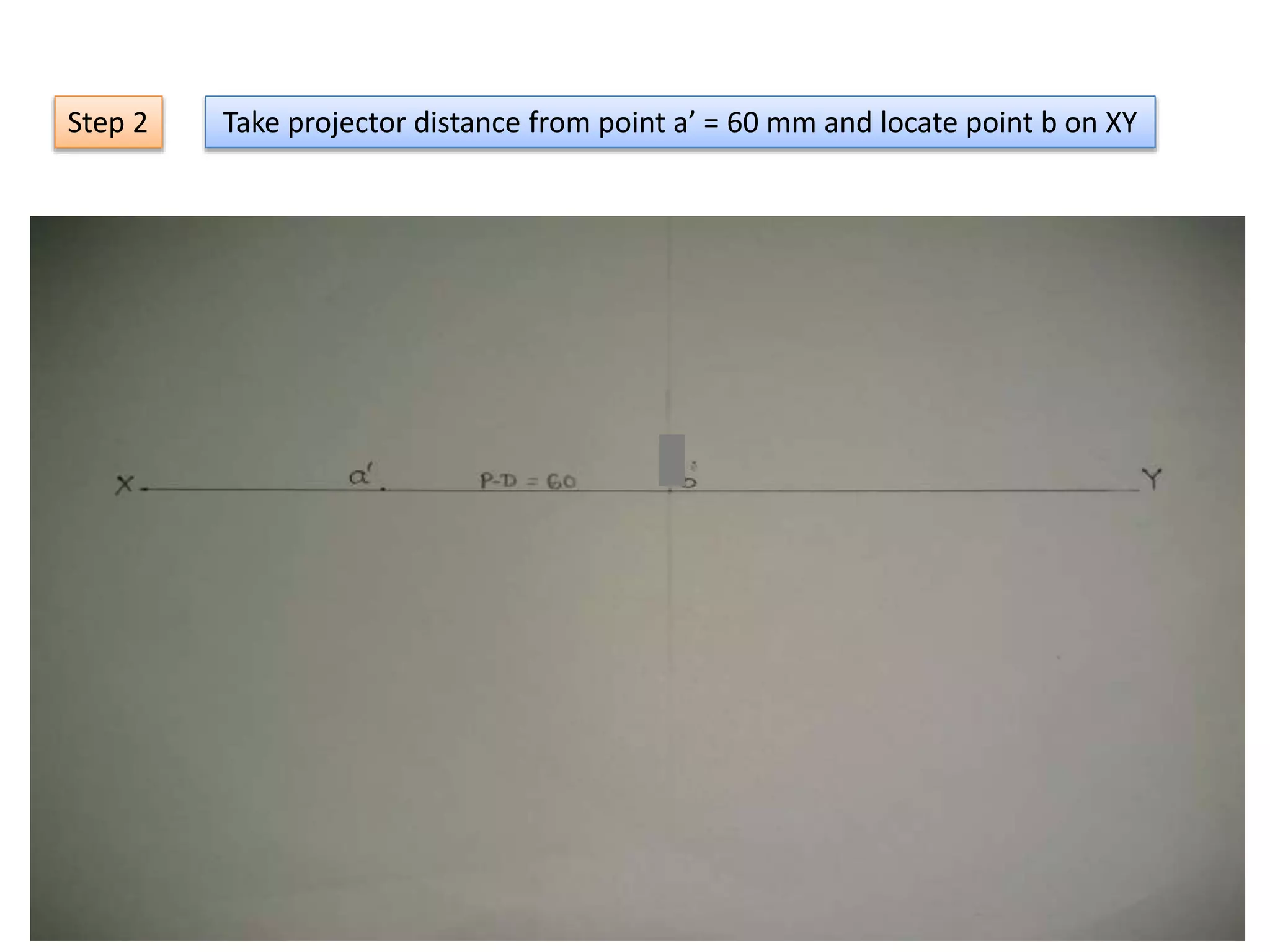 Take projector distance from point a’ = 60 mm and locate point b on XYStep 2