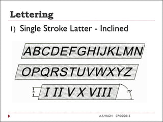 Lettering
1) Single Stroke Latter - Inclined
07/05/2015A.S.VAGH
 