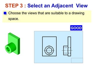 Choose the views that are suitable to a drawing
space.
STEP 3 : Select an Adjacent View
GOOD
 