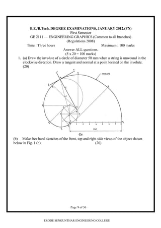 Engg Graphics Questions ENGINEERING GRAPHICS PREVIOUS YEAR QUESTIONS | PDF