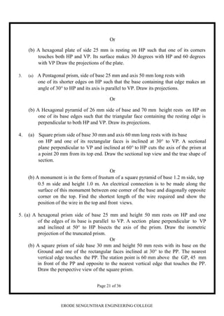Engg Graphics Questions ENGINEERING GRAPHICS PREVIOUS YEAR QUESTIONS | PDF
