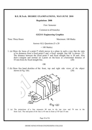Engg Graphics Questions ENGINEERING GRAPHICS PREVIOUS YEAR QUESTIONS | PDF