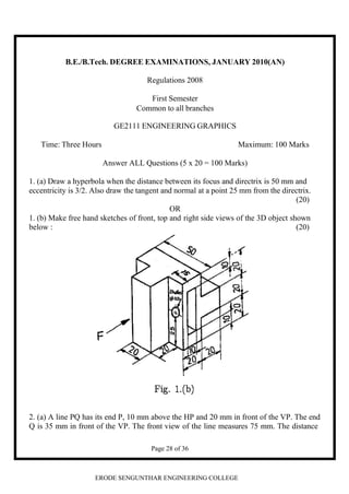 Engg Graphics Questions ENGINEERING GRAPHICS PREVIOUS YEAR QUESTIONS | PDF