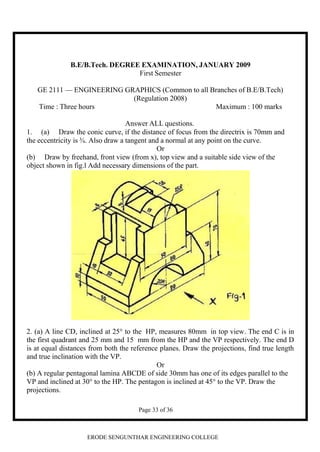 Engineering Graphics Answers Sheet.pdf ENGINEERING GRAPHICS PREVIOUS YEAR QUESTIONS | PDF