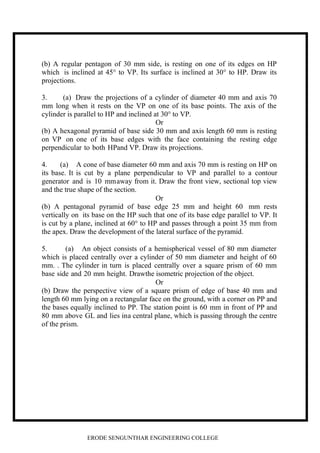 ENGINEERING GRAPHICS PREVIOUS YEAR QUESTIONS | PDF