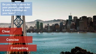 Do you have a vision for
your product, your team
& every individual on
your team?
Clear
Concise
Compelling
 