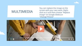 MULTIMEDIA
You can replace the image on the
screen with your own work. Right-
click on it and then choose "Replace
image" (in Google Slides) or
"Change Picture"
 