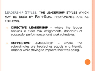 3.

4.

PARTICIPATIVE LEADERSHIP – where the leader
consults with the subordinates to seek their
suggestions and then seri...