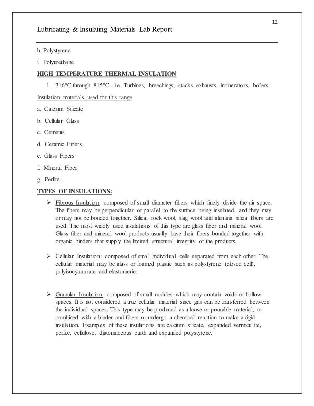 Engineering materials lab report (Lubricating & Insulating Material)s