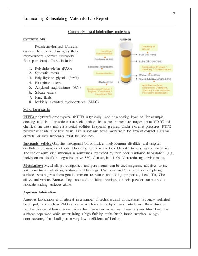 Engineering Materials Lab Report Lubricating Insulating Material s