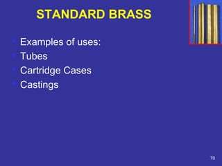  Examples of uses: 
 Tubes 
 Cartridge Cases 
 Castings 
70 
STANDARD BRASS 
 
