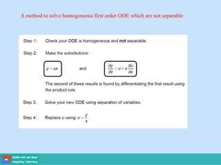 A method to solve homogeneous first order ODE which are not separable
 