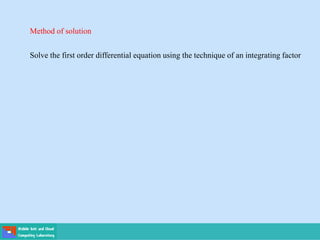Method of solution
Solve the first order differential equation using the technique of an integrating factor
 