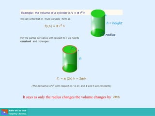 It says as only the radius changes the volume changes by
 
