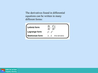 The derivatives found in differential
equations can be written in many
different forms:
time derivative
 