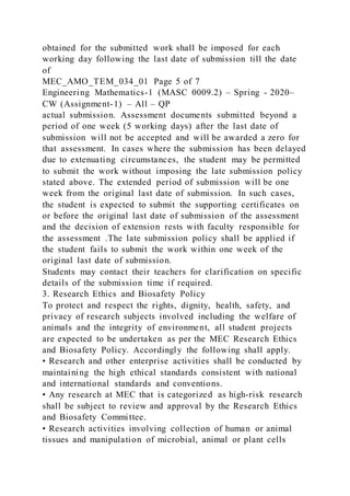 Engineering Mathematics-1 (MASC 0009.2) – Spring - 2020– CW (Assig | DOCX