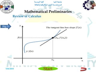 ‫املنيا‬ ‫جامعة‬‫الهندسة‬ ‫كلية‬
‫والطاقة‬ ‫امليكانيكية‬ ‫ى‬‫القو‬ ‫هندسة‬‫قسم‬
Start
Review of Calculus
Mathematical Preliminaries
5/16/2014 16
Fig. 5
 