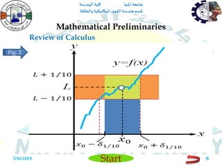 ‫املنيا‬ ‫جامعة‬‫الهندسة‬ ‫كلية‬
‫والطاقة‬ ‫امليكانيكية‬ ‫ى‬‫القو‬ ‫هندسة‬‫قسم‬
Start
Review of Calculus
Mathematical Preliminaries
5/16/2014 8
Fig. 2
 