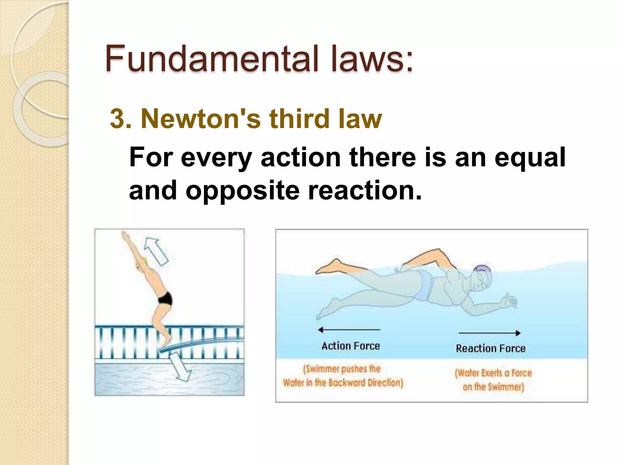 3. Newton's third law
For every action there is an equal
and opposite reaction.
Fundamental laws:
 