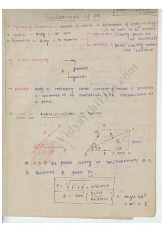 Engineering mechanics notes - Equilibrium of coplanar force system