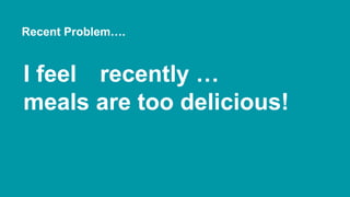 Recent Problem….
I feel recently …
meals are too delicious!
 