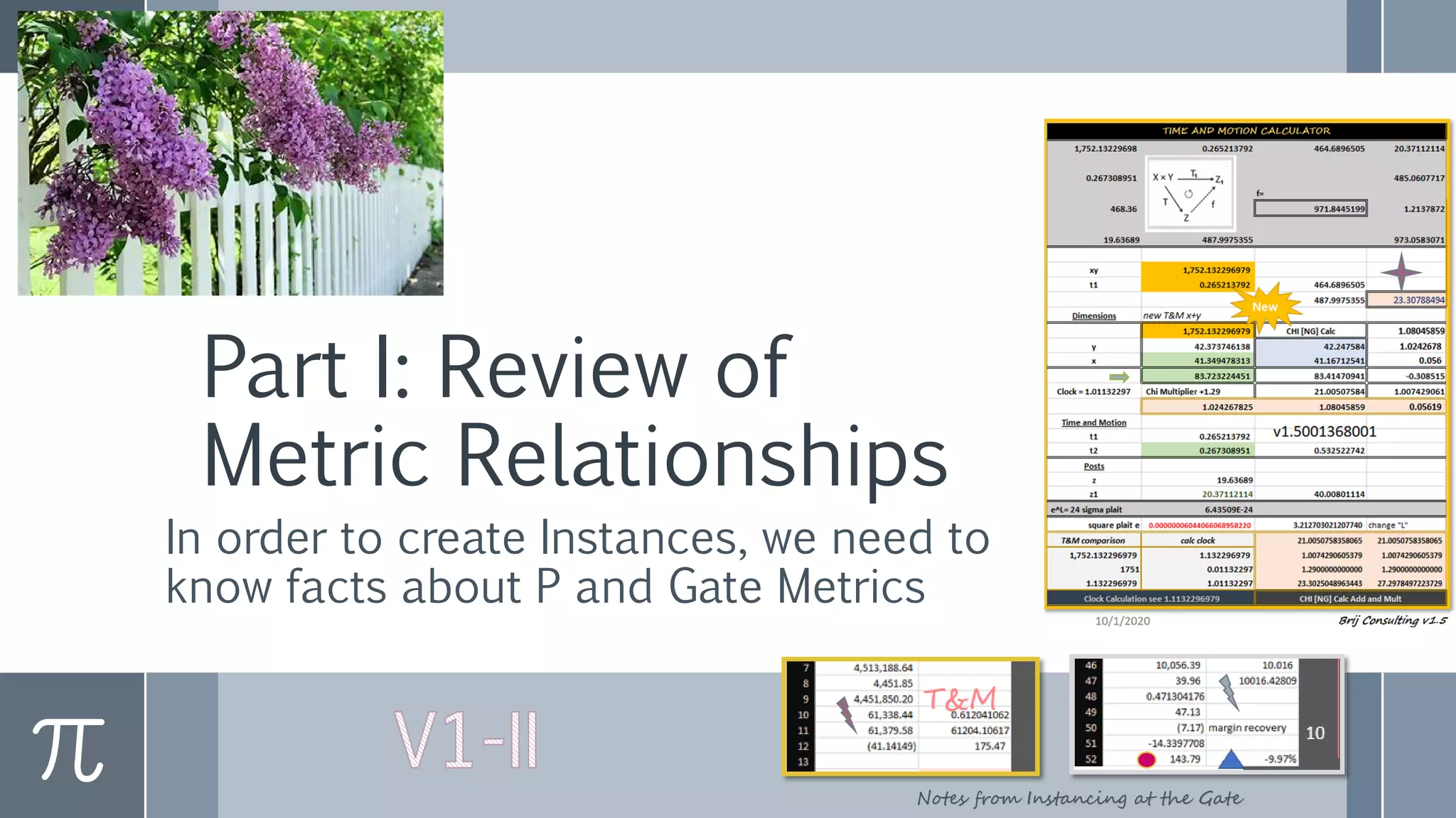 Part I: Review of
Metric Relationships
In order to create Instances, we need to
know facts about P and Gate Metrics
Notes from Instancing at the Gate
 