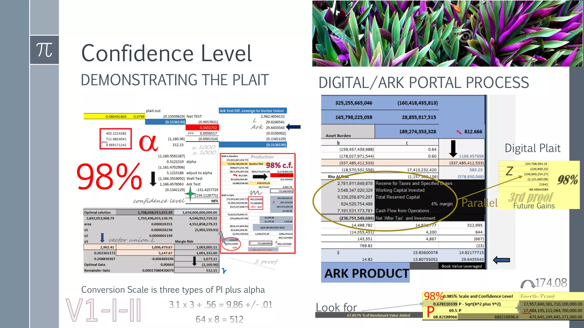 Confidence Level
DEMONSTRATING THE PLAIT DIGITAL/ARK PORTAL PROCESS
98%
α Digital Plait
98%
Parallel
P
Look for
Conversion Scale is three types of PI plus alpha
Future Gains
 