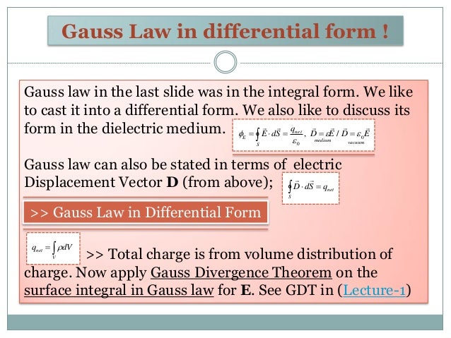electricity and magnetism electrodynamics differential form of gauss s law