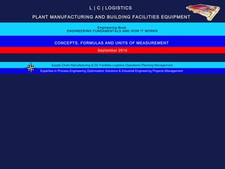 L | C | LOGISTICS 
PLANT MANUFACTURING AND BUILDING FACILITIES EQUIPMENT 
Engineering-Book 
ENGINEERING FUNDAMENTALS AND HOW IT WORKS 
CONCEPTS, FORMULAS AND UNITS OF MEASUREMENT 
September 2014 
Supply Chain Manufacturing & DC Facilities Logistics Operations Planning Management 
Expertise in Process Engineering Optimization Solutions & Industrial Engineering Projects Management 
 