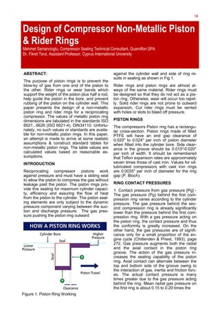 18
Design of Compressor Non-Metallic Piston
& Rider Rings
Mehmet Samancioglu, Compressor Sealing Technical Consultant, Guarniflon SPA
Dr. Fikret Terzi, Assistant Professor, Cyprus International University
-
-
-
-
-
-
-
-
-
 