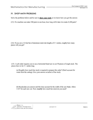 Industrial Math Questions Engineering pre test first week | PDF