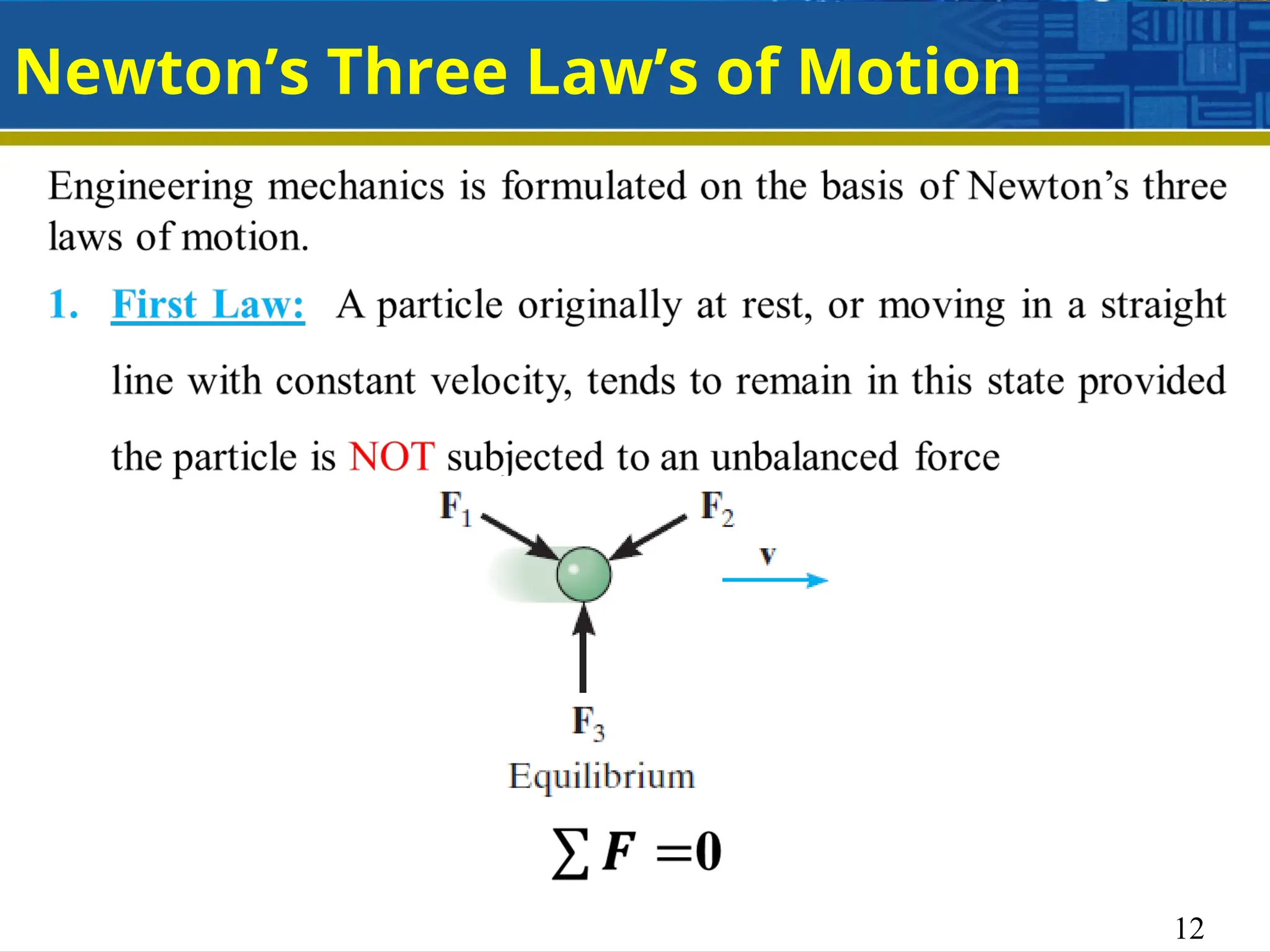 12
Newton’s Three Law’s of Motion
 
