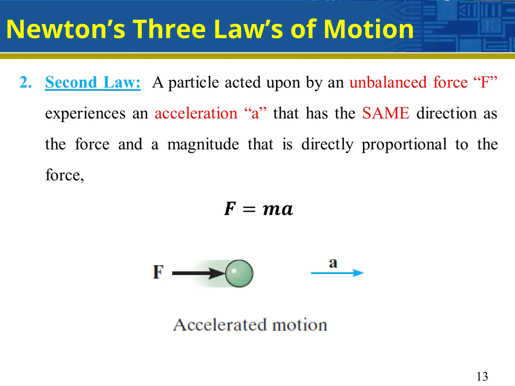 13
Newton’s Three Law’s of Motion
 