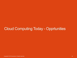 Copyright © 2015 Accenture All rights reserved.
Cloud Computing Today - Opprtunities
22
 
