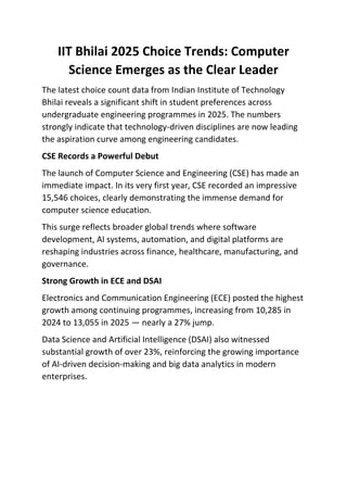 IIT Bhilai 2025 Choice Trends: Computer Science Emerges as the Clear ...