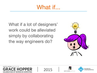 2015	
  
What if...
What if a lot of designers’
work could be alleviated
simply by collaborating
the way engineers do?
 