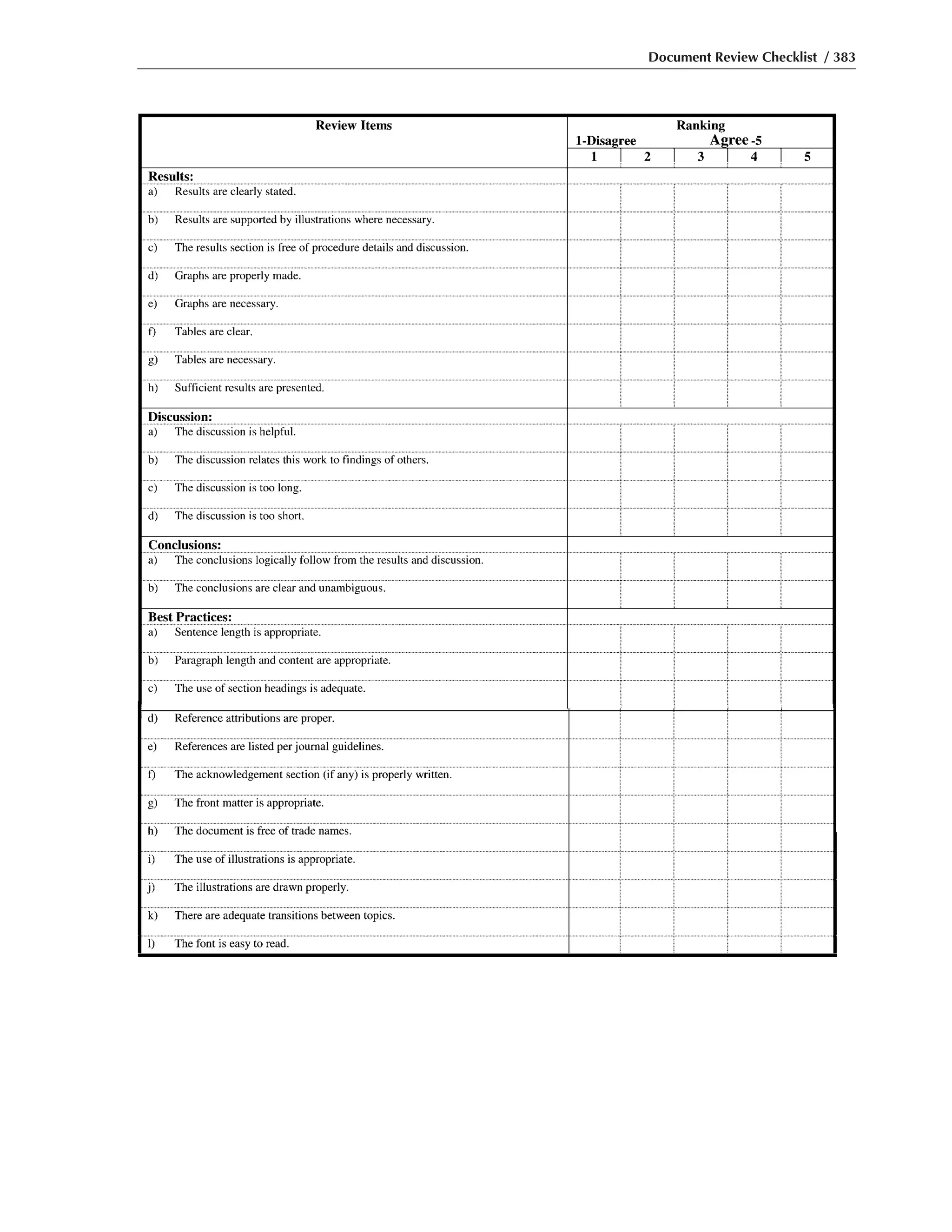 Document Review Checklist / 383
 