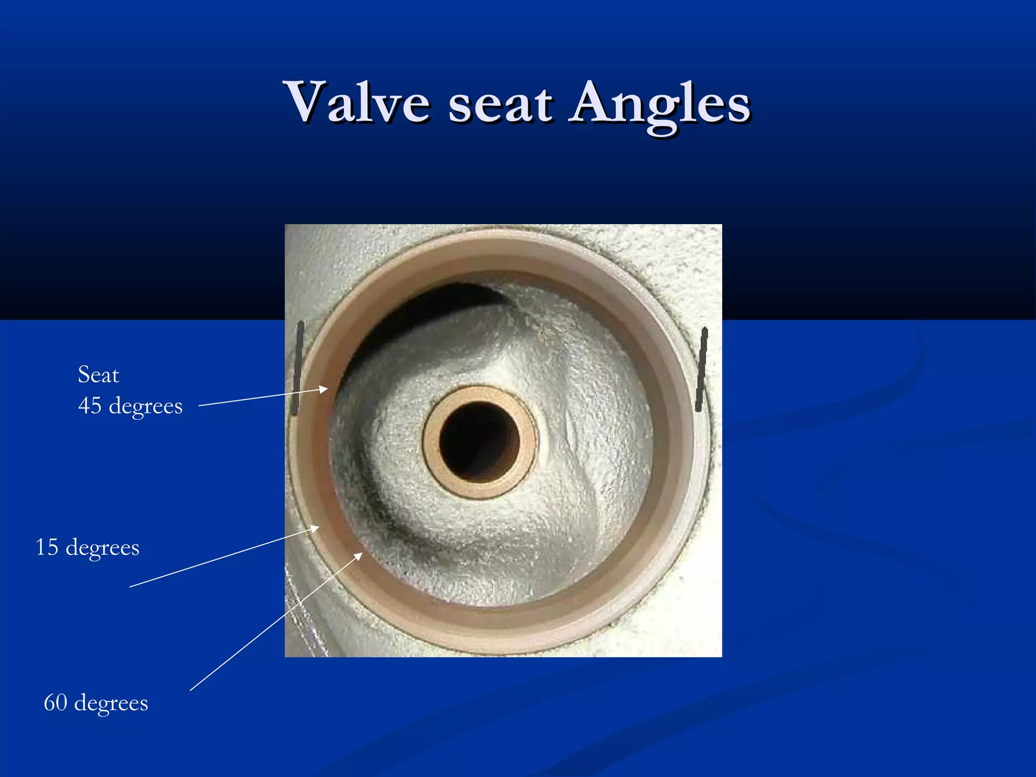 Valve seat AnglesValve seat Angles
Seat
45 degrees
15 degrees
60 degrees
 