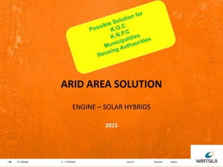 Doc.ID: Revision: Status:28/ © Wärtsilä
ARID AREA SOLUTION
ENGINE – SOLAR HYBRIDS
2015
1 © Wärtsilä
 