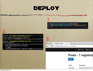 DEPLOY
                           1.

   2.
                          3.




Saturday, March 9, 13
 